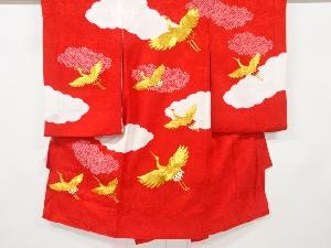 リサイクル　絞り雲に鶴模様刺繍子供着物(内袖・長襦袢付き)